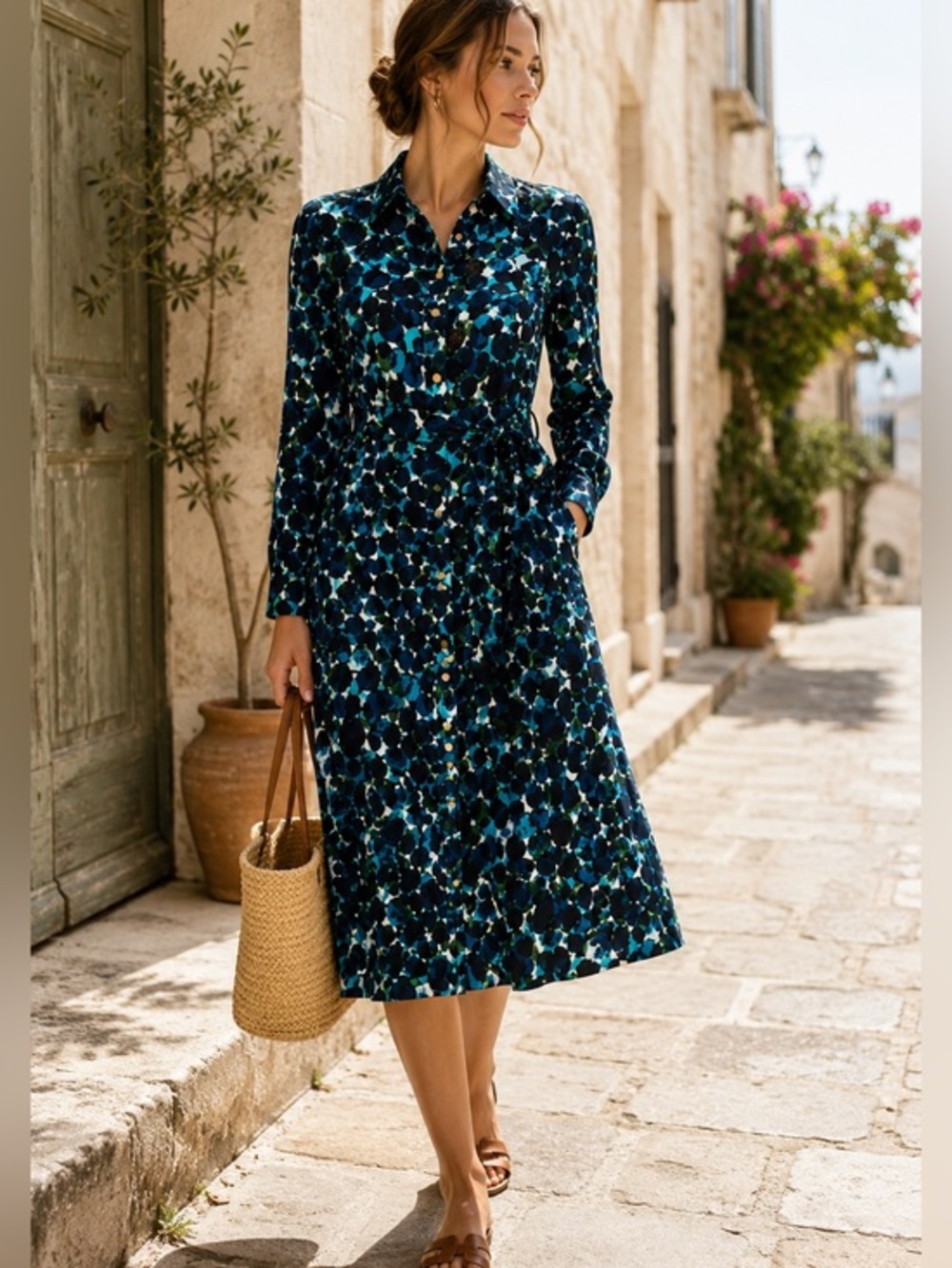 Leslie Fay Size 6 Blue Shirt Dress Euro Summer Old Money Quiet Luxury